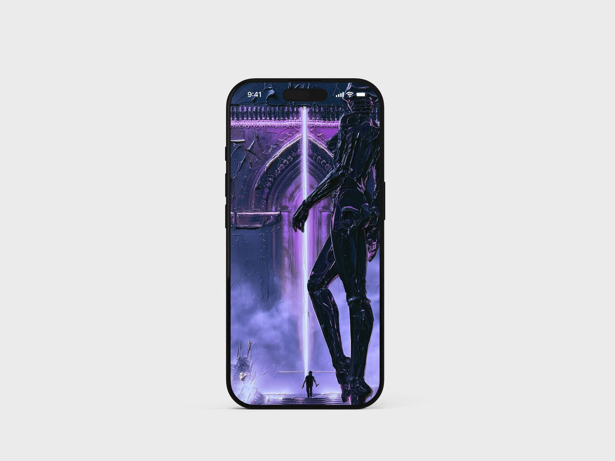 AHTD Pack — chrome figure with a red cape on an iPhone