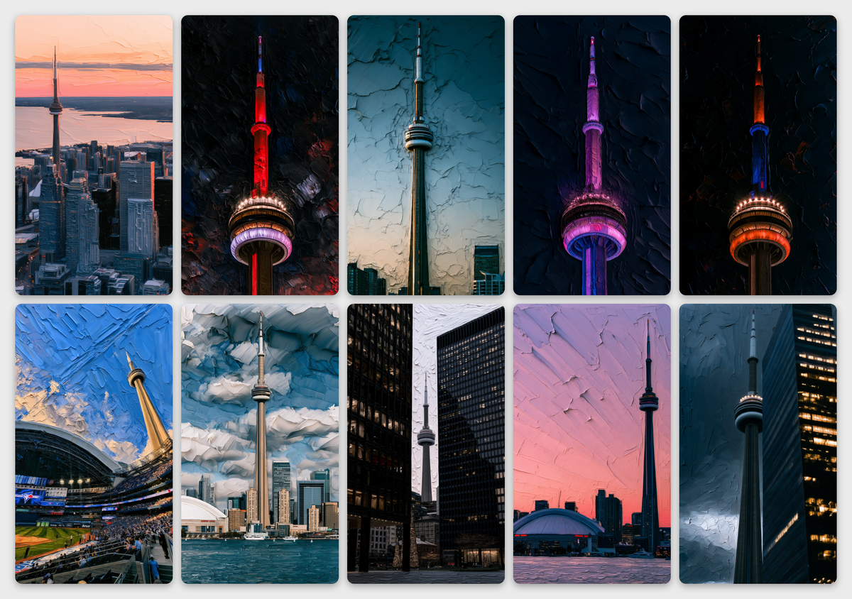 CN Tower Pack — ten wallpapers preview on grey