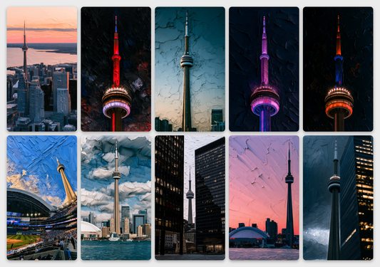 CN Tower Pack — ten wallpapers preview on grey